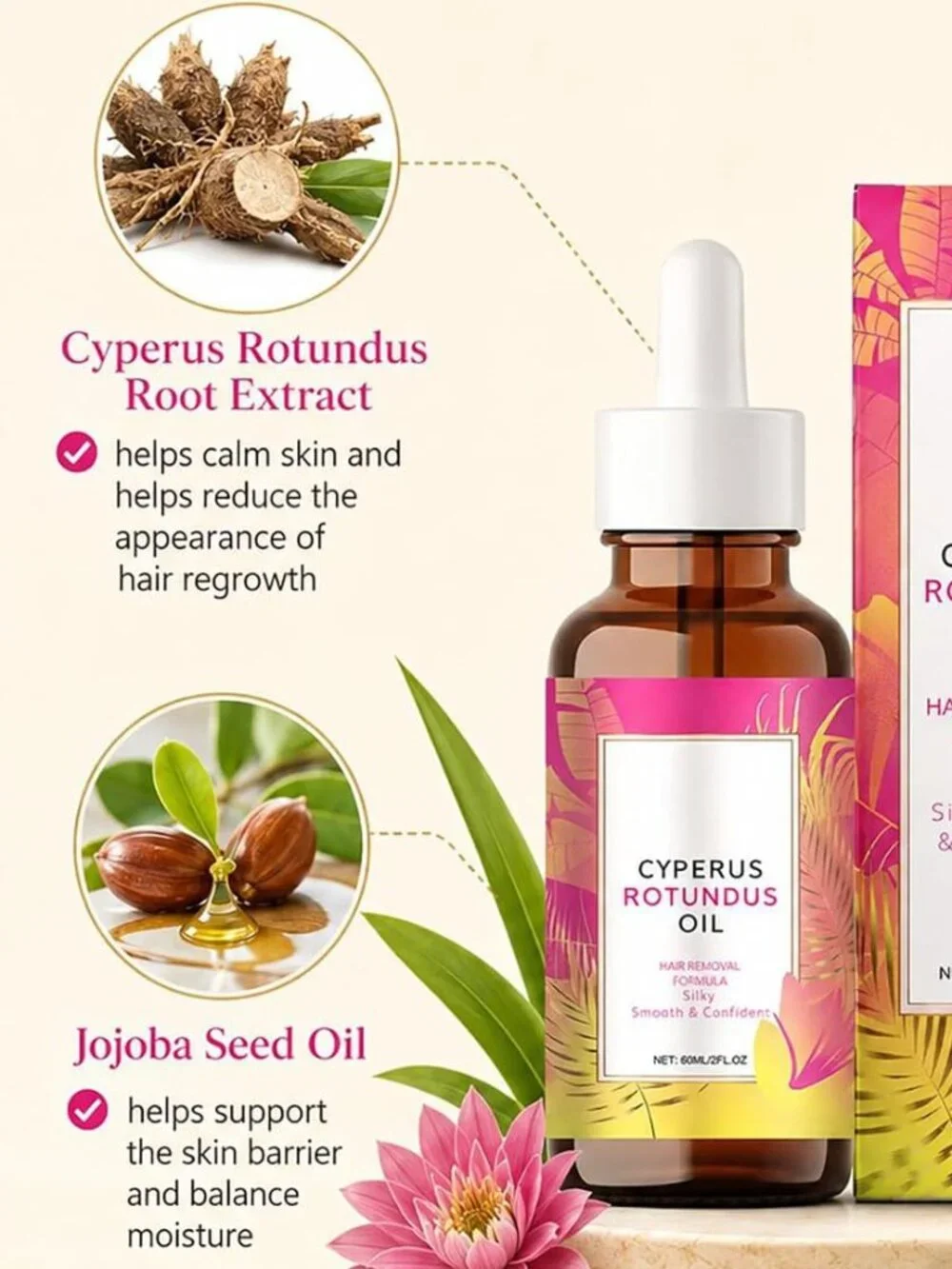 Cyperus Rotundus Oil Hair Removal for Women and Men